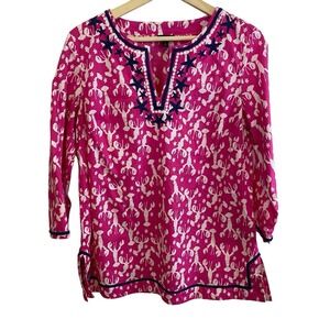 Talbots Lobster Rockstar Tunic Top Women's Size M Embroidered Colorful Coastal